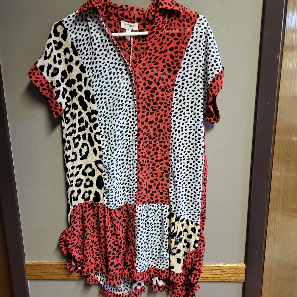 Umgee Red and Black Multi-Animal Print‎ Dress Patchwork NWT